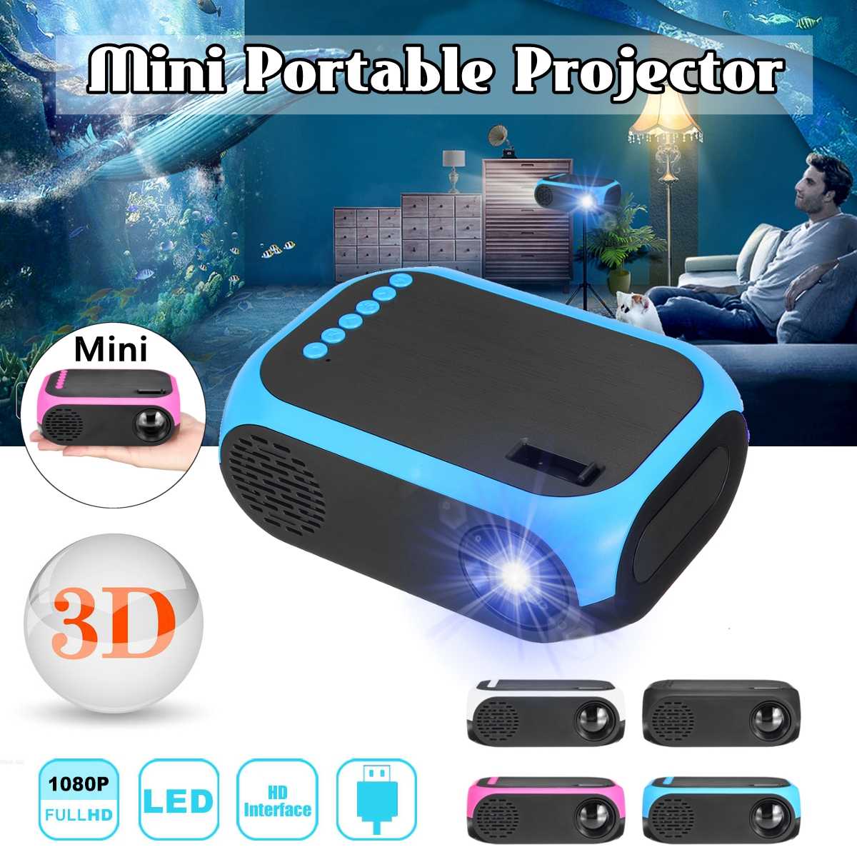 Mini Projector 1080 p HD USB TF Ondersteuning 3D MP4 Draagbare Cinema Projector Thuisbioscoop Systeem Movie Projector