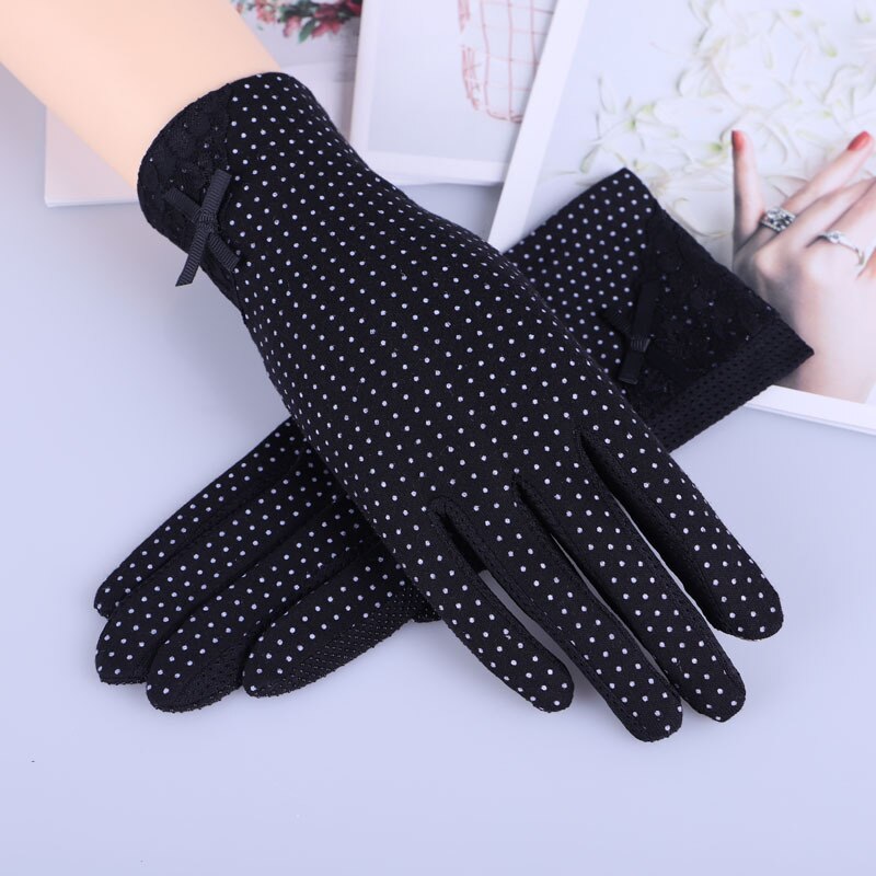 Neue Baumwolle handschuhe Nicht-Unterhose Atmungsaktive Damen Handschuhe Stelle Sommer Dünne UV Sonnenschutz Handschuhe treibende handschuhe: Spitze Bogen Schwarz