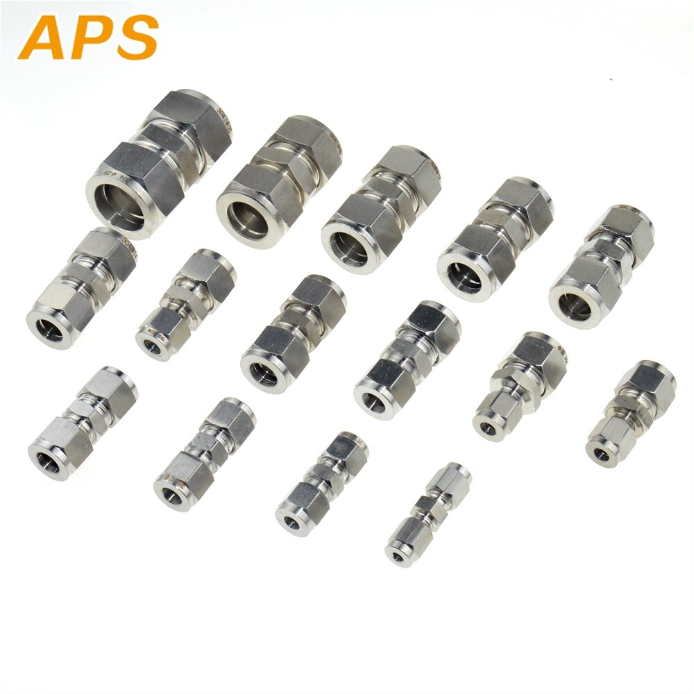 2Pcs 12mm-12mm Double Ferrule Tube Straight Compression Fitting Coupler SS Pipe Connector Stainless Steel 304