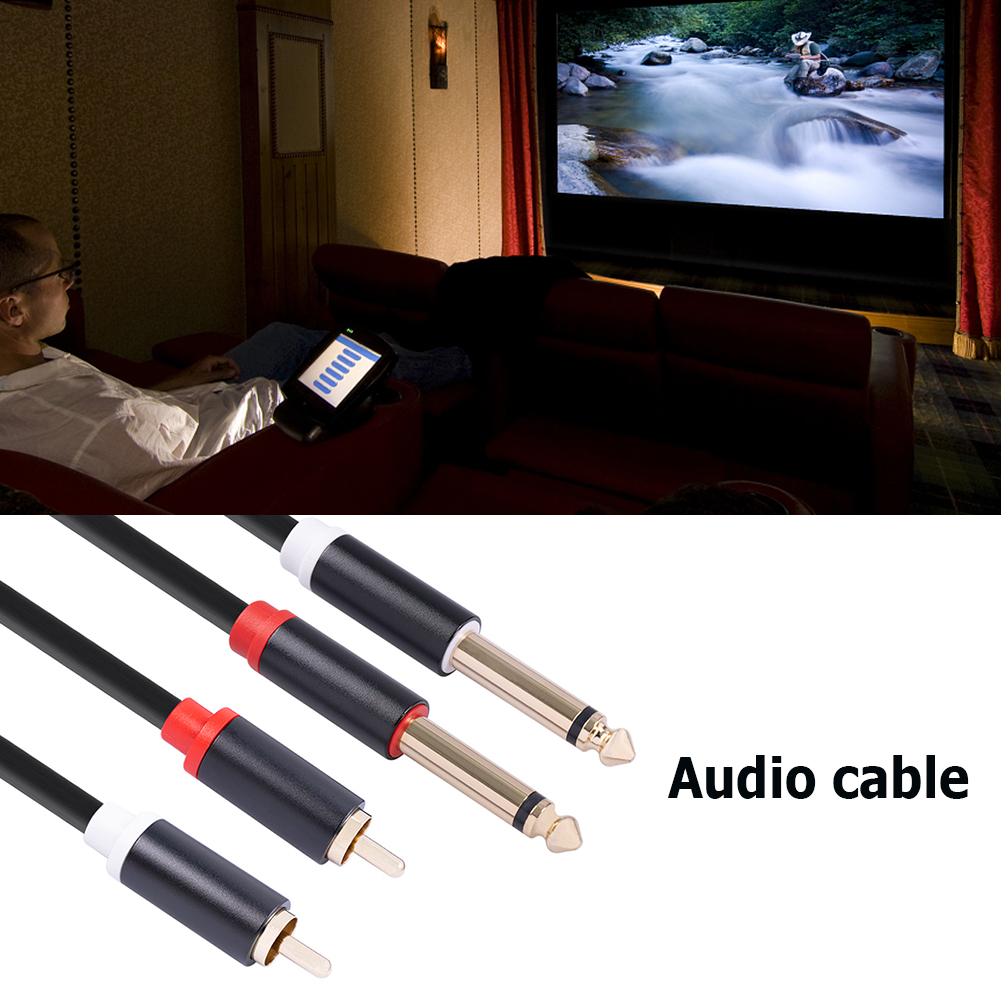 2 Rca Mannelijke Naar 2 6.35 Jack Mannelijke Audio Kabel 1.5M Connector Converter Adapter Snoer