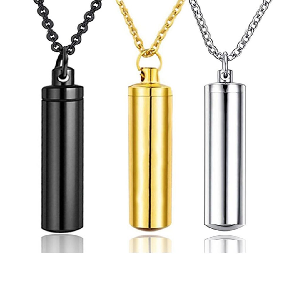 3 Colors Stainless Steel Holder Cylinder Ashes Urn Pendant Cremation Memorial Keepsake Necklace Jewelry