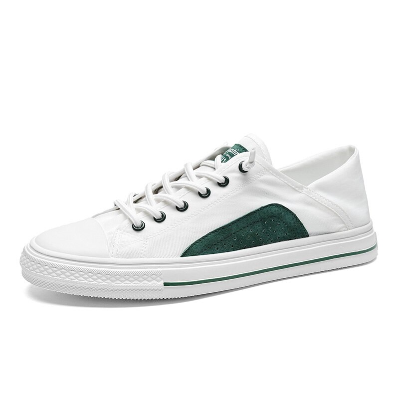 SUROM Breathable Lightweight Canvas Shoes Men Sweat Absorb Training Shoes Outdoor Comfort Casual Shoes Male Adult Flats: Green white / 44