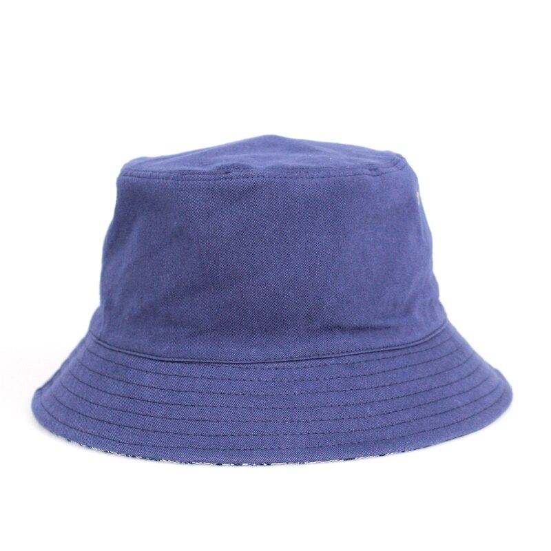 Omkeerbare katoenen zonnehoed met logoprint voor heren en dames, unisex, vintage visserszonnepet: Marineblauw