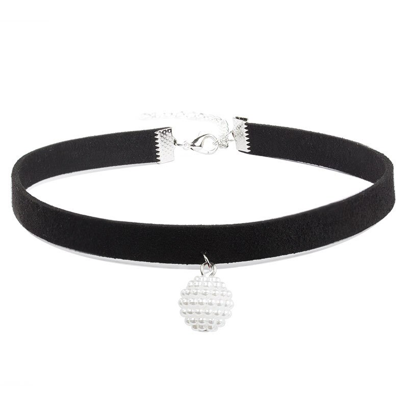 Vimio-collier avec pendentif en dentelle noire en velours, bijou m, pierre, punk, collier ras du cou pour femmes à la: white