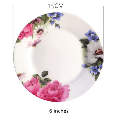 Porcelain &amp; Ceramic Dinner Plate Round 8 Inches Wedding Kitchen Tableware Steak &amp; Cake Dessert Dishes Rose Dish: Style 1