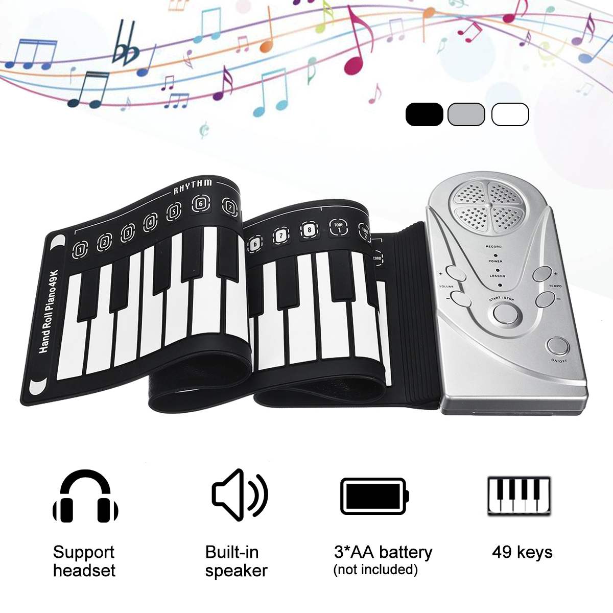 Digital Keyboard Piano Portable Flexible 49 Keys Flexible Silicone Electronic Roll Up Piano Children Toys Built-in Speaker