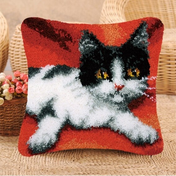 Foamiran Cat Latch Hook Kits Rug Canvas Cushion Pillowcase Latch Hook Embroidery Carpet Crocheting Unfinished ковровая вышивка: Chocolate