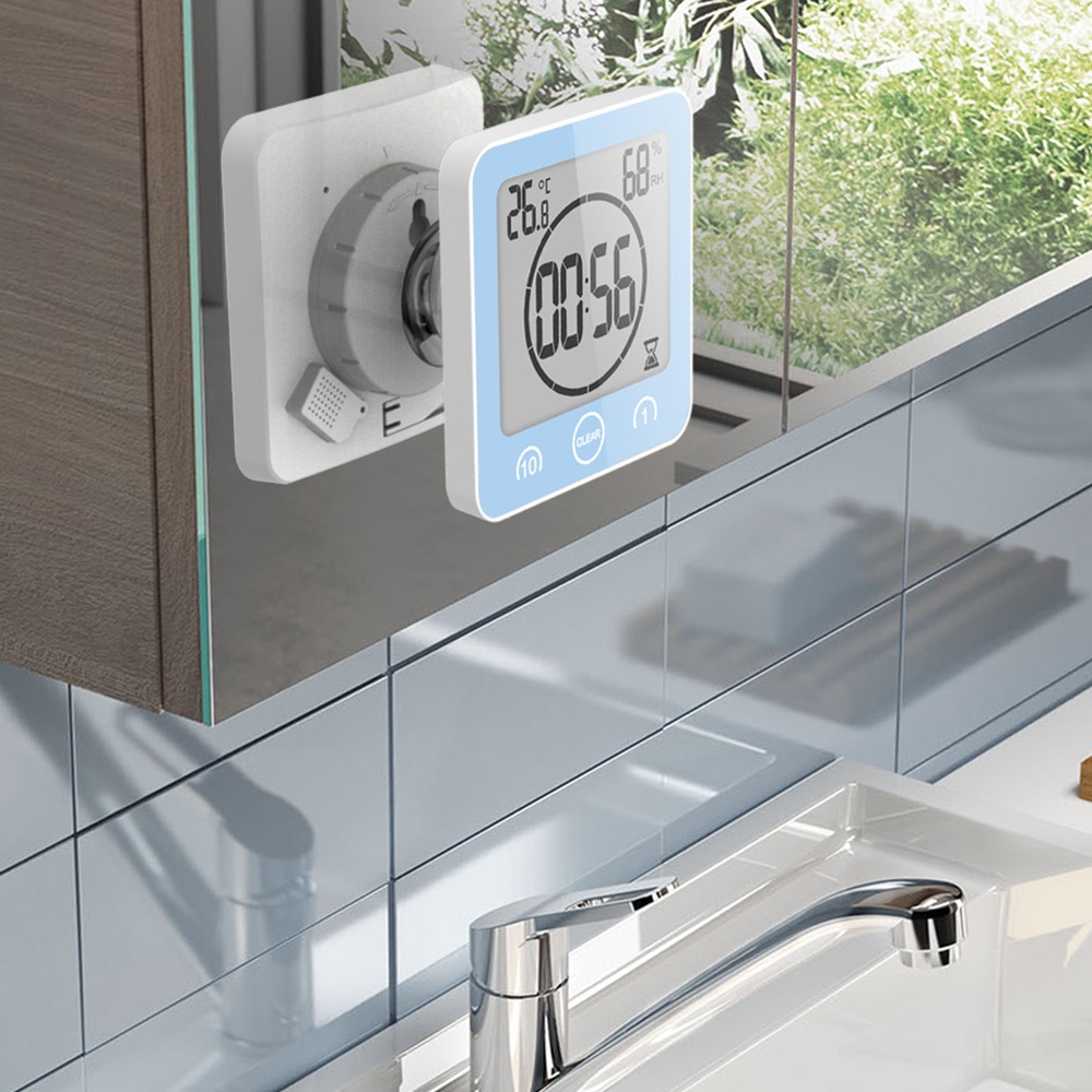 Waterdichte lcd digitale wandklok douche zuignap wandstandaard alarm timer temperatuur vochtigheid bad weerstation voor thuis