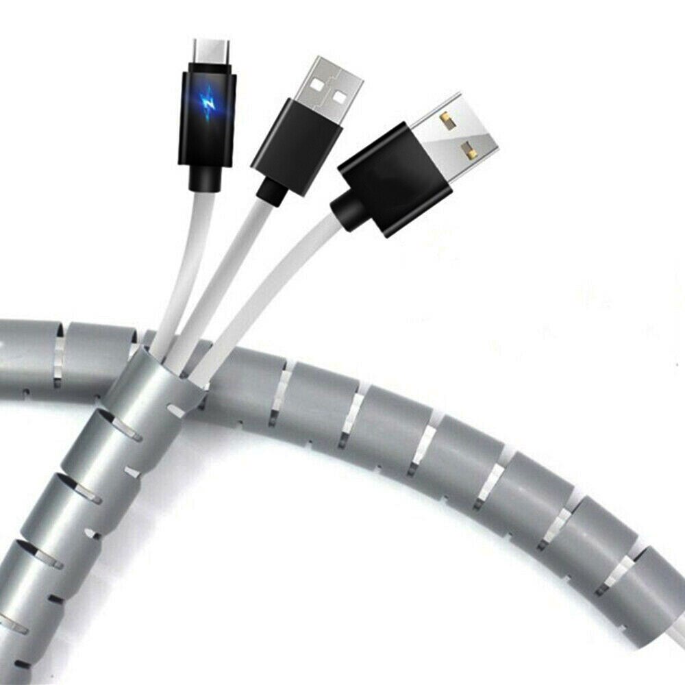 Langt spiralkabel wire wrap tube computer ryddeligt styringsværktøj praktisk sort / hvid / grå spiral wire wrap tube + clips