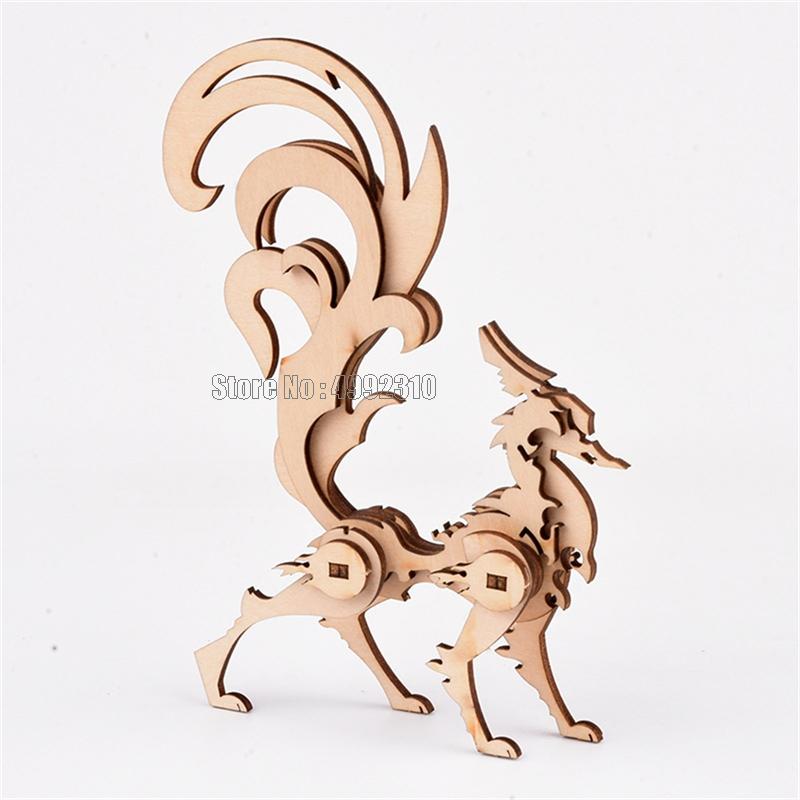Diy 3d Wooden Puzzle Toy Assembly Animal Deer Tiger Model Building Kits For Children Kids Christmas Educational Toys: black