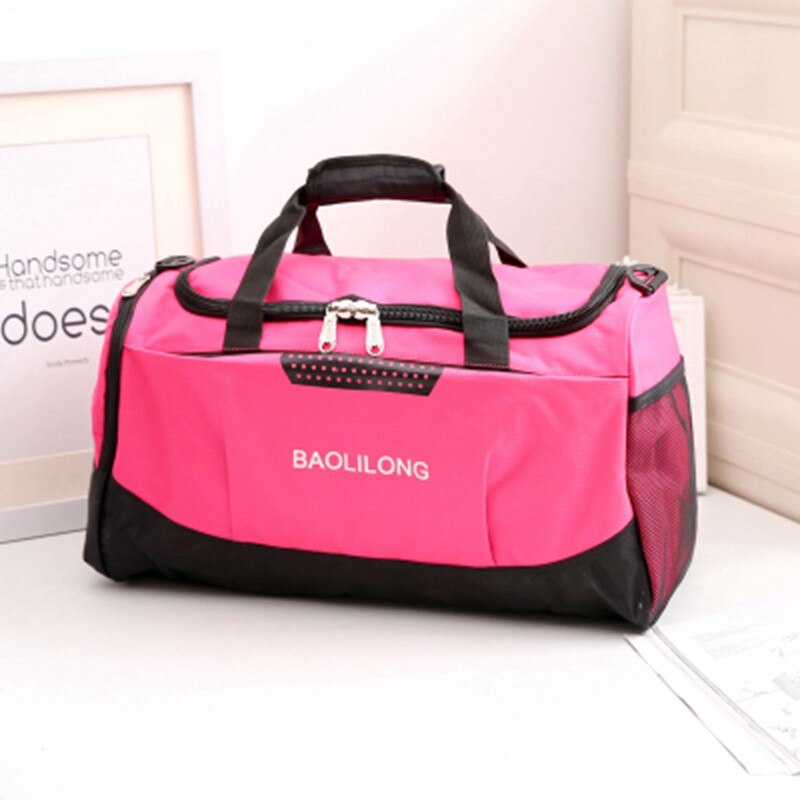 Bolsa deportiva grande para hombre y mujer, bolsa de Gimnasio , impermeable, de poliéster, de gran capacidad, empaquetable, de viaje: Rose