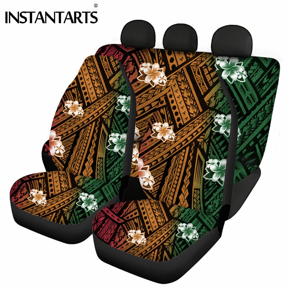 INSTANTARTS-Fundas de asiento de coche con estampado Floral, Hawaiano, Polinesia, Plumeria hibisco, juego completo de 4 fundas lavables