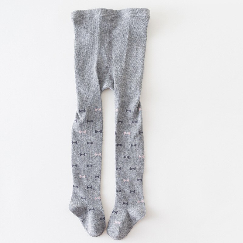 Barn baby piger bomuld strikke tights småbørn børn strømpebukser sløjfe-knude printet bløde varme børn prinsesse leggings strømpebukser: Grå / 5-6 år
