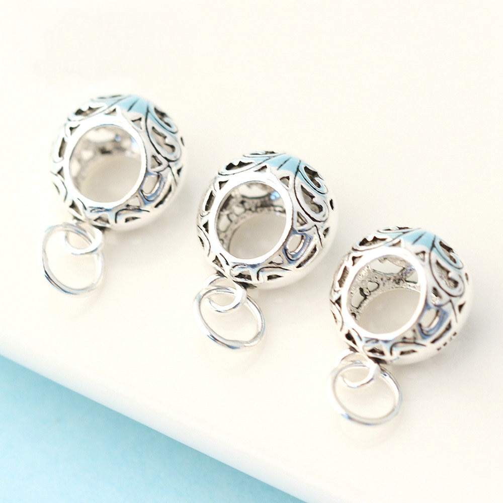 925 Sterling Silver Hollow Out Retro Spacer Beads With Hook for Charm Pendant DIY Necklace Bracelet Jewelry Making