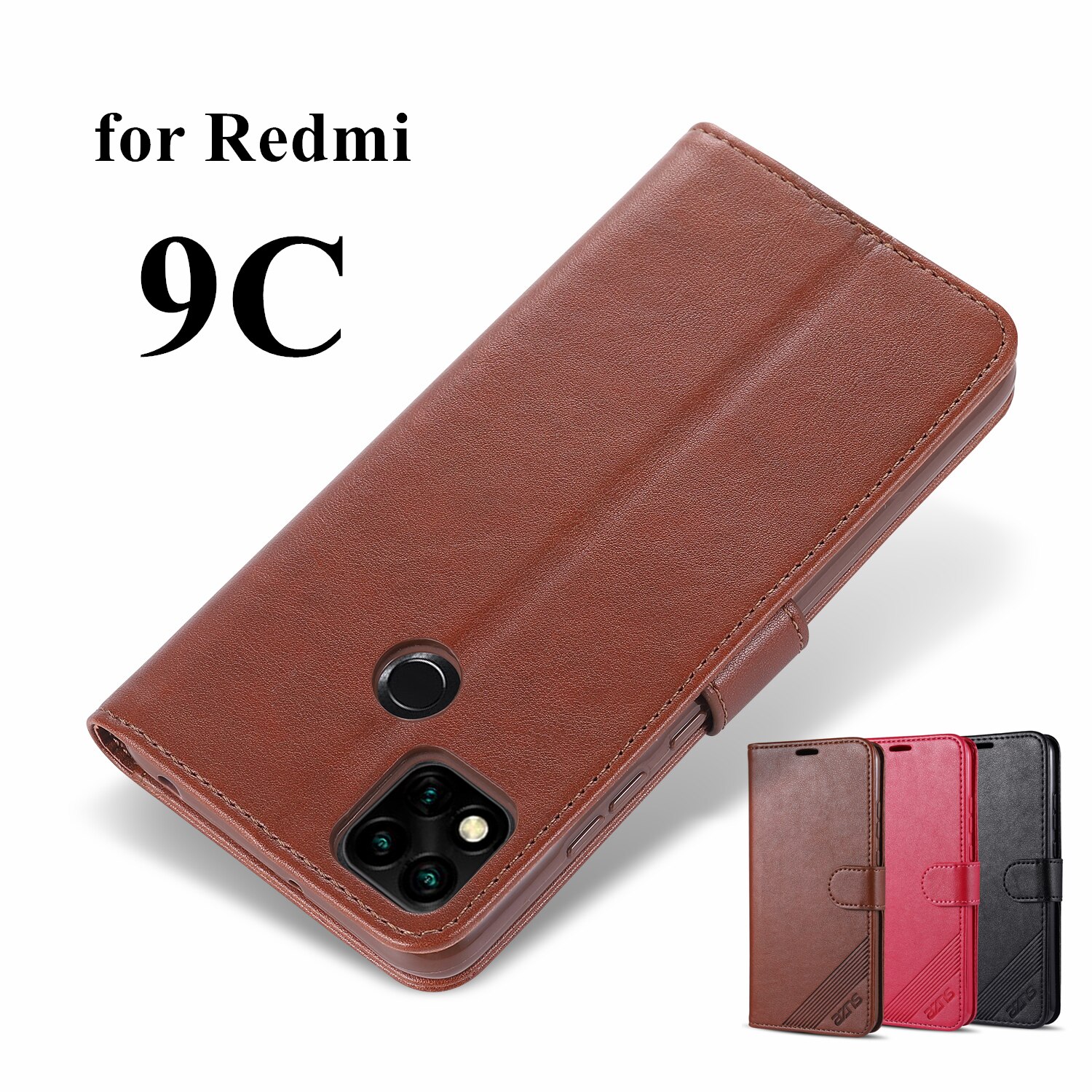 Azns Redmi9C Case Flip Cover Leather Case Voor Xiaomi Redmi 9C / Redmi 9C Nfc Pu Lederen Telefoon tassen Holster