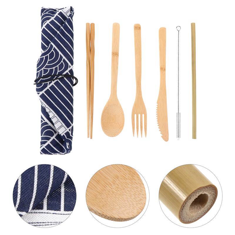 1 Set Draagbare Bamboe Servies Handig Picknick Servies Outdoor Bestek