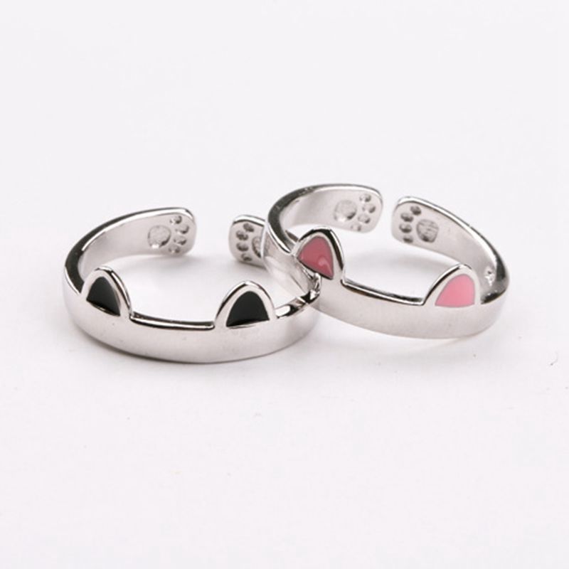 Trendiger partnerring aus edelstahl mit schwarzer und weißer katze, schlicht, süß, Ideal für studenten, offener Ring, #39: Schwarz-rosa, ein paar