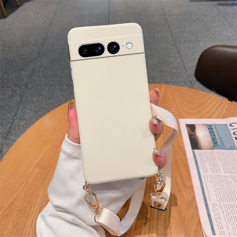 Correa para collar, cordón cruzado, funda de silicona líquida para Google Pixel 8 7 6 Pro 7A 6A, contraportada en Pixel7 Pixel6 A 7pro
