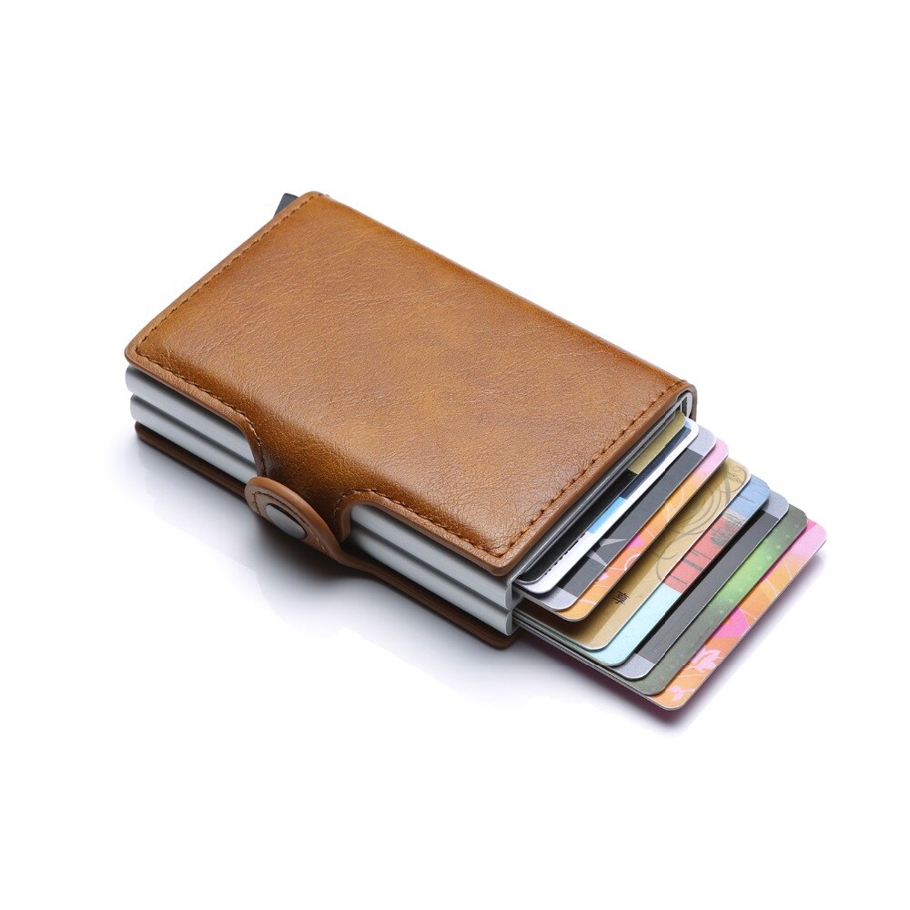 Bisi Goro Zakelijke Creditcard Houder Portemonnee Unisex Metalen Blokkeren Rfid Wallet Id Card Case Aluminium Reizen Portemonnee: brown 6989768