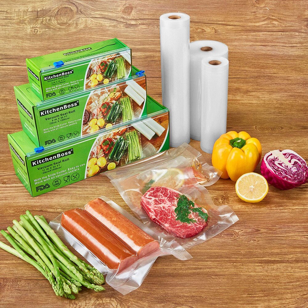 Vacuum Sealer Rolls Bag，15 and 20 x 500cm 6rolls Food vacuum Saver Bag Rolls with Cutter Box ，Sous Vide Roll Bag