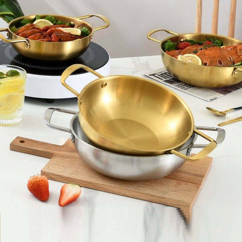 Olla de Ramen de acero inoxidable coreana, olla de mariscos, estufa de cangrejo dorado, olla seca, Mini olla portátil, herramienta de cocina, utensilios de cocina