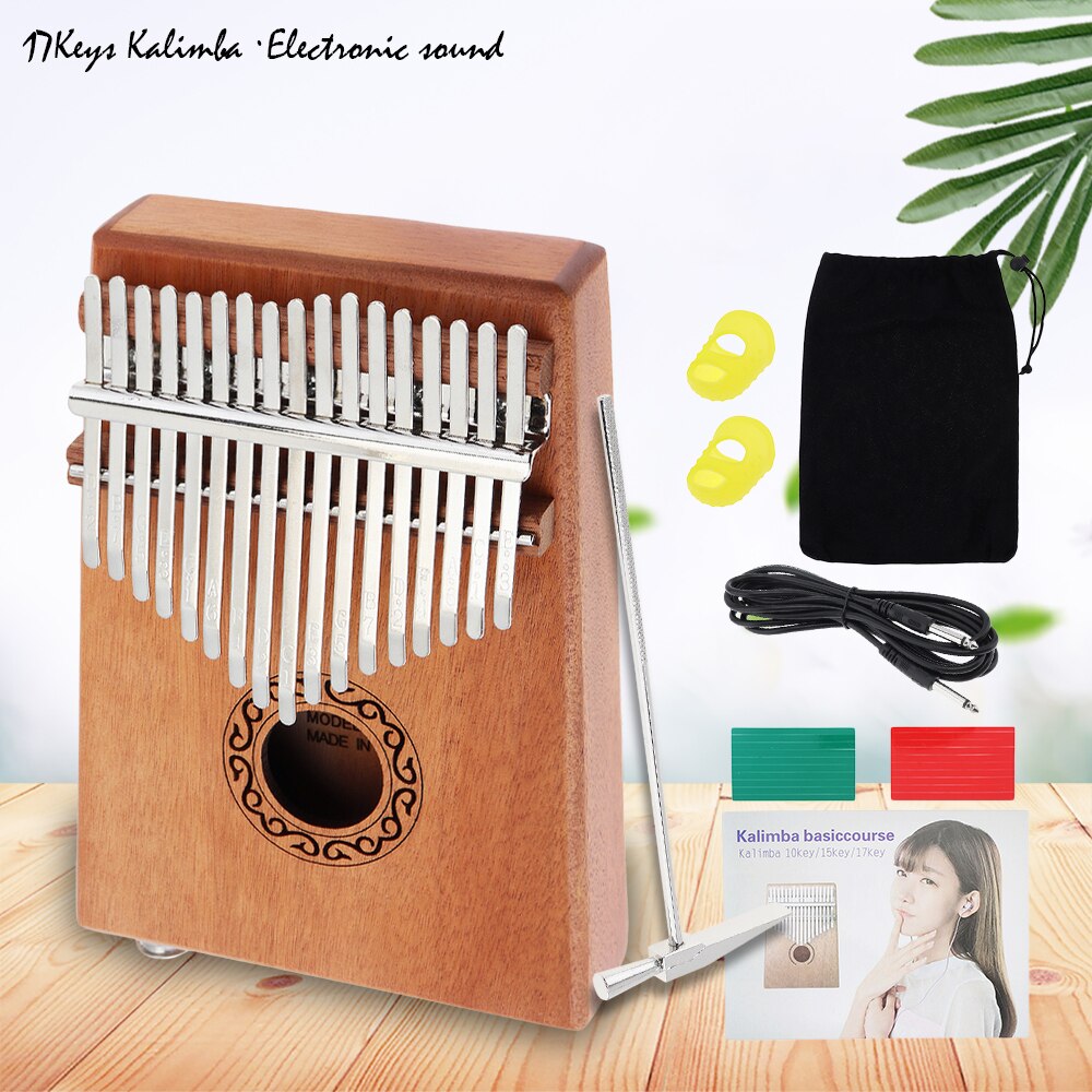 17 Key Kalimba Single Board Mahogany Thumb Piano Mbira Mini Keyboard Finger Piano Musical Instrument with Complete Accessories: Wood Electroacoustic