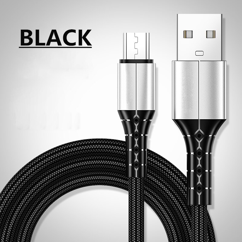 ROCK 3A Micro USB Fast Charge Cable Metal Nylon USB Data Cables for Xiaomi Samsung Tablet Android Mobile Phone USB Charging Cord: Black / 1.5m(4.92FT)