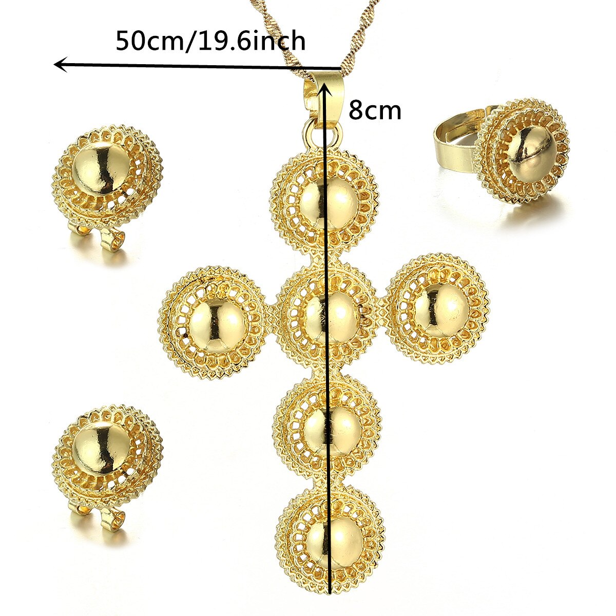 Ethiopische Traditiona Cross Sieraden Set Ketting Oorbellen Ring Ethiopië Gold Eritrea Sets Voor Vrouwen Habesha Wedding Party
