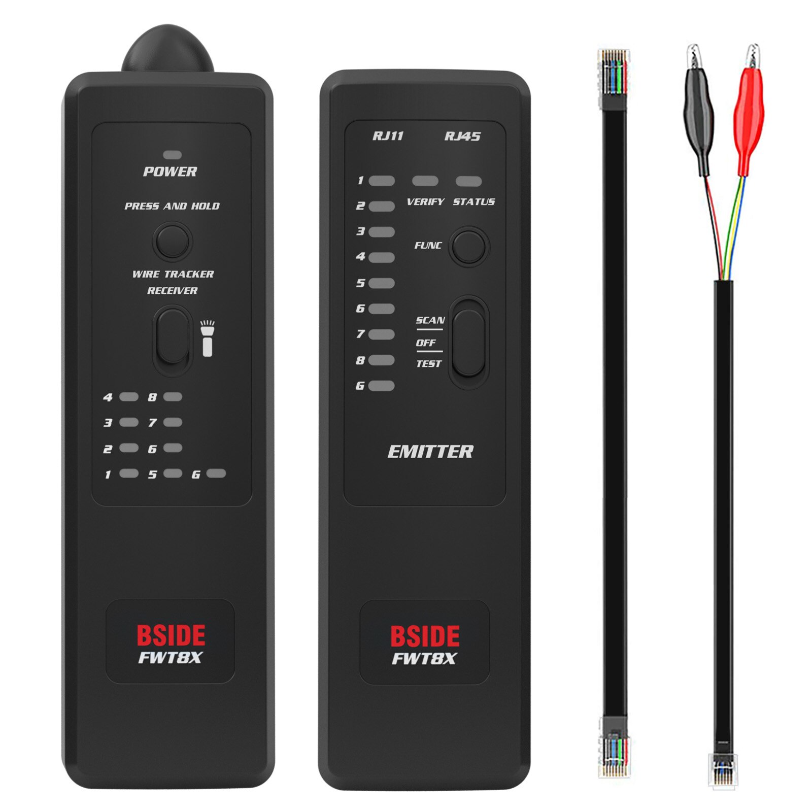 BSIDE-FWT8X Wire Tracker RJ11 RJ45 Ethernet LAN Cable Tester Line Finder Dual Mode Network Finder with Flashlight
