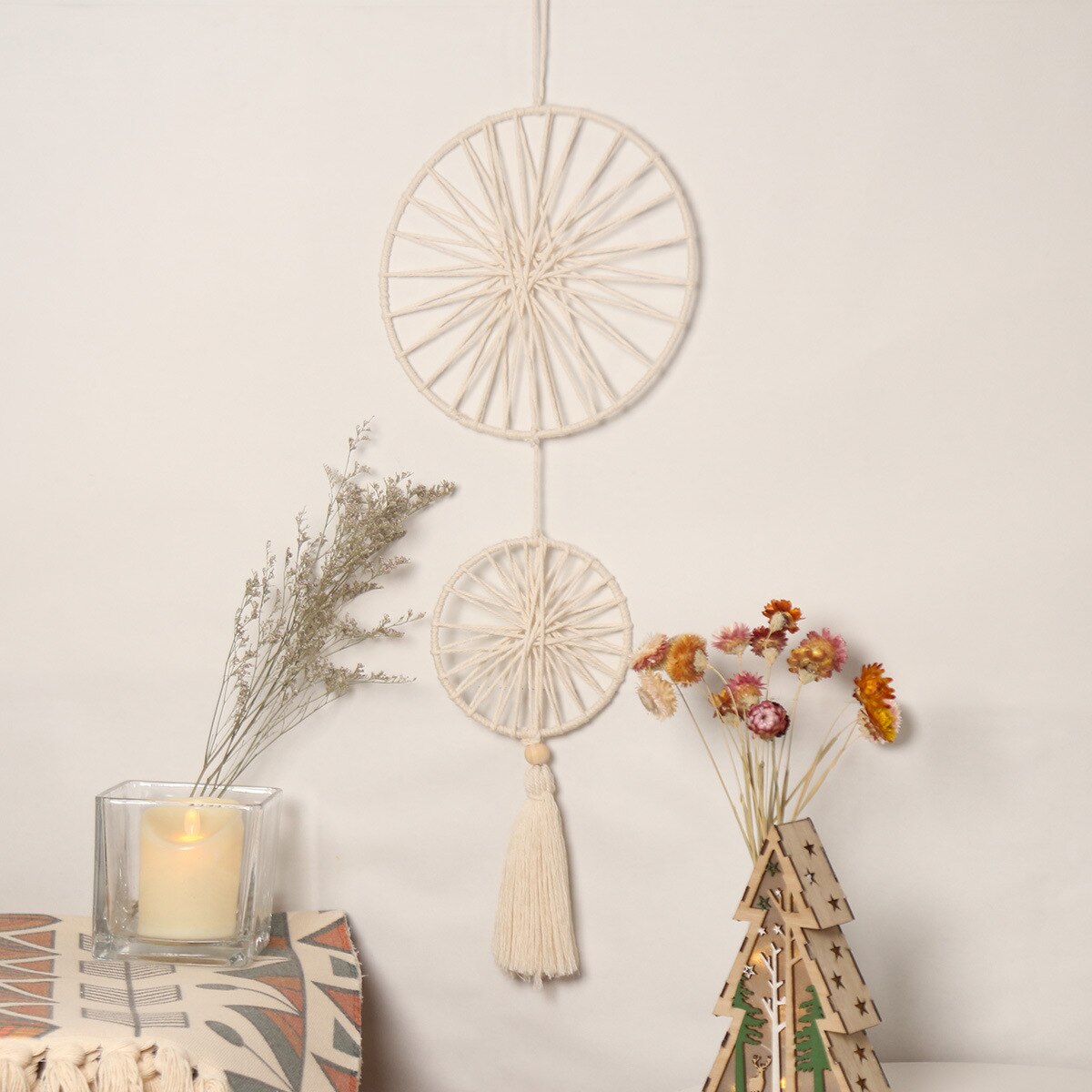 Nowoczesne proste gobelin ręcznie tkane bawełny i lnu makrama okrągłe ściany wiszące tło wystrój elegancki prezent ozdoby