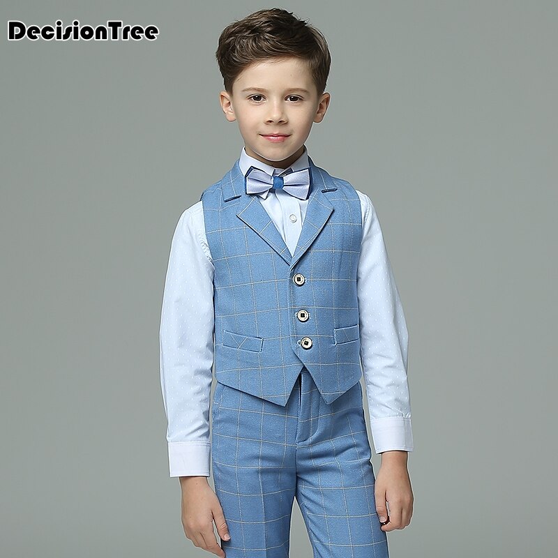 nuevos trajes de niños a cuadros azul claro chaleco establece trajes de boda para niños esmoquin ropa de boda para chicos terno meninos