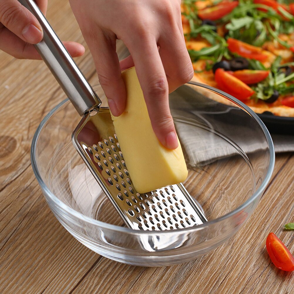 Molino rallador de queso de acero inoxidable mango largo verduras herramienta de cocina Manual de malla fina rebanador de mano