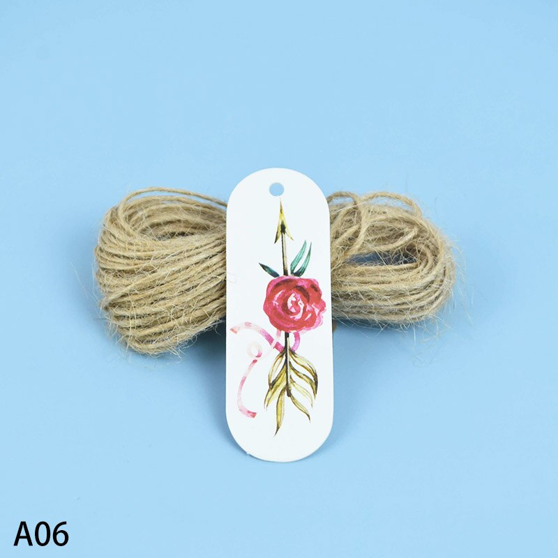 50 st vackra blommor papper taggar med hamp rep valentines bröllop äktenskap etiketter paket diy fest dekoration hängande tagg: A06
