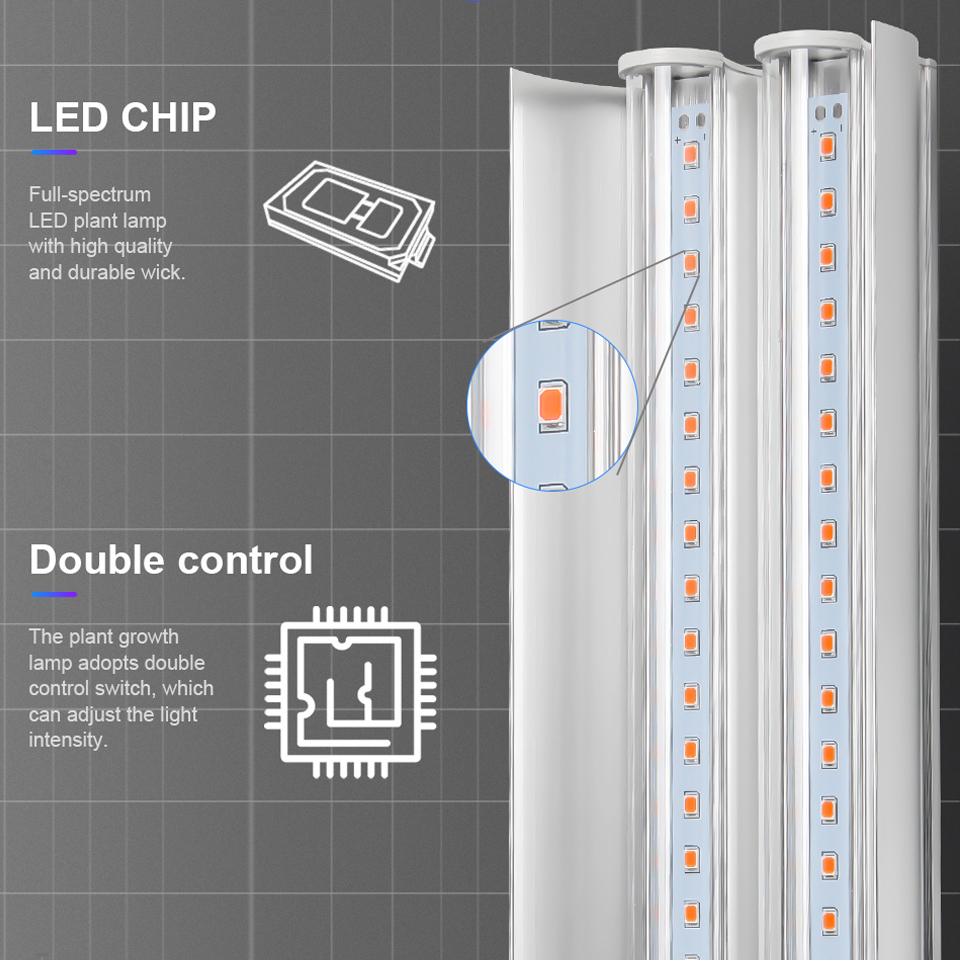 Luz LED de cultivo 100W espectro completo 400nm-830nm lámpara Phyto 50cm iluminación LED creciente doble tubo para plantas hidropónicas Led de interior