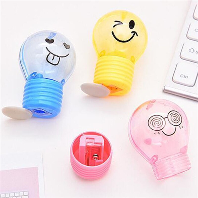 1 Pcs Cute Bulb Style Pencil Sharpener Small Plastic Smile Emotions Manual Pencil Sharpeners School Office Supplies