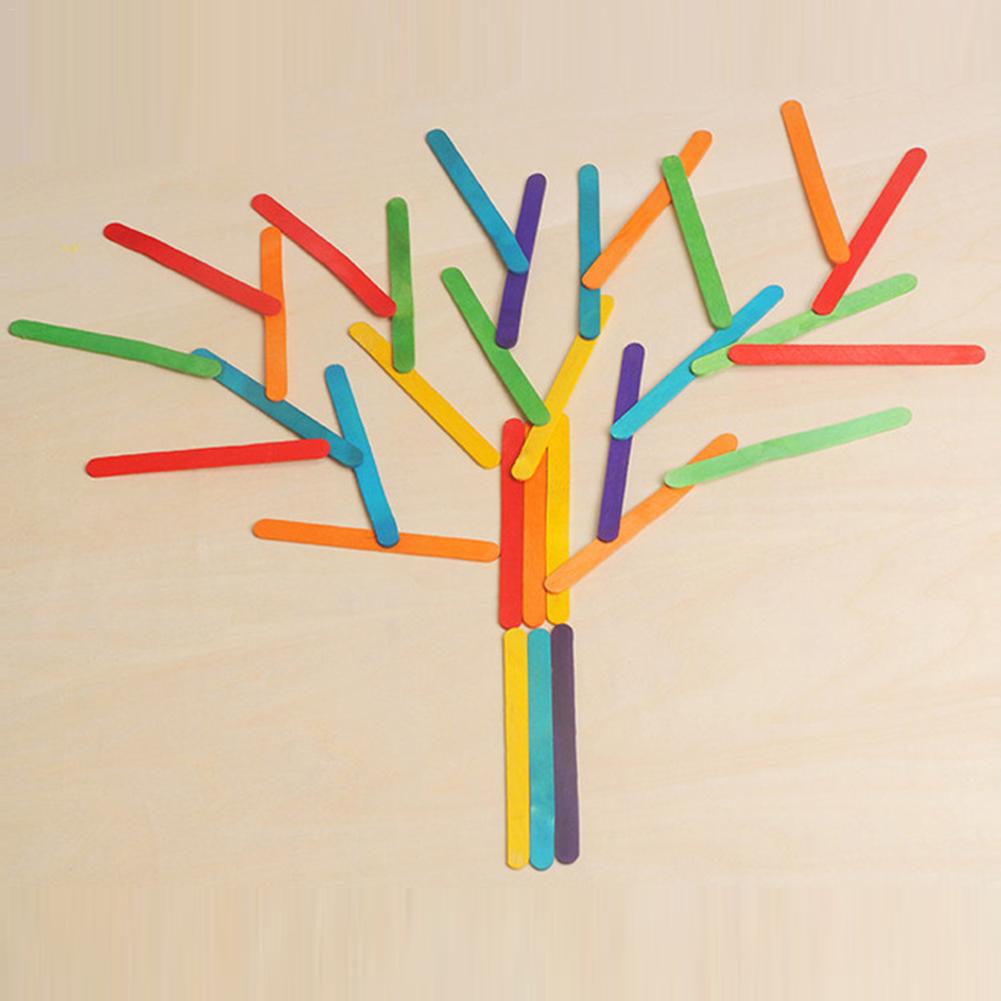 50PCs Colorful Wooden Ice Cream Stick DIY Popsicle Sticks Ice Stick Hand Crafts Art Ice Cream Lolly Cake Tools