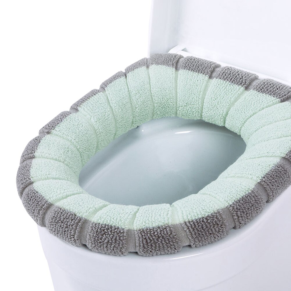 Universal toiletsædeovertræk vintertoiletsæde tilbehør pude fleece vaskbart toiletsæde padhome dekor toiletdæksel: Mørkegrøn