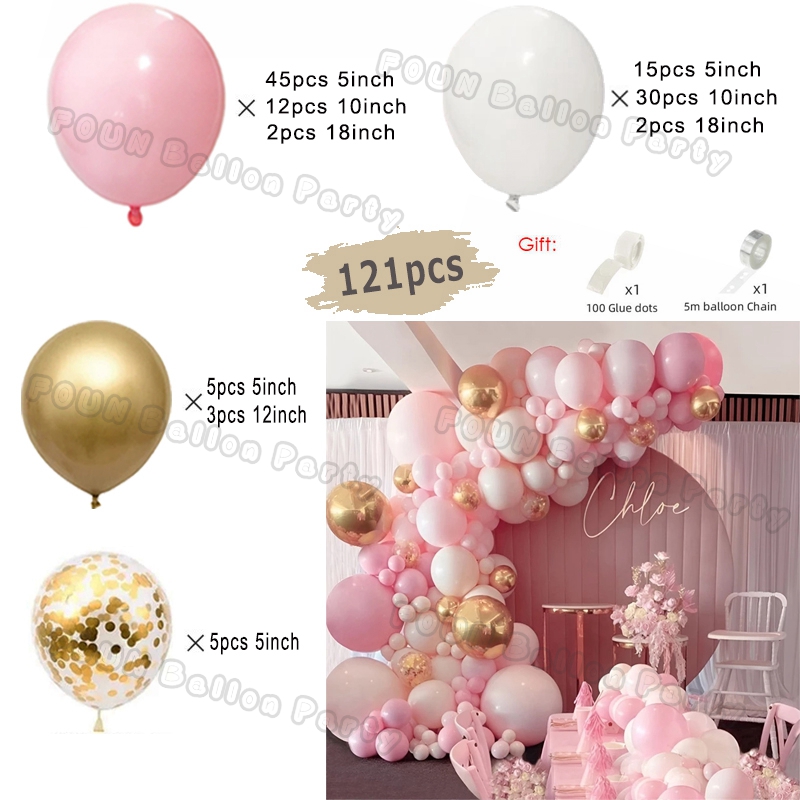Kit de arco de guirnalda de Globos rosas, decoraciones para de cumpleaños, Foil de cumpleaños para niños, Globos de oro blanco, decoración de boda, Globos para Baby Shower: LASER