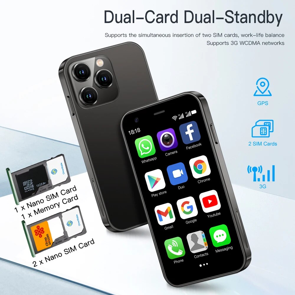 2024 SERVO Kleines Smartphone 3,0-Zoll-Anzeige Dual SIM 3G WCDMA Android 8.1 OS 2 GB + 16 GB GPS WIFI Tragbares Mini-praktisch Niedriger Preis