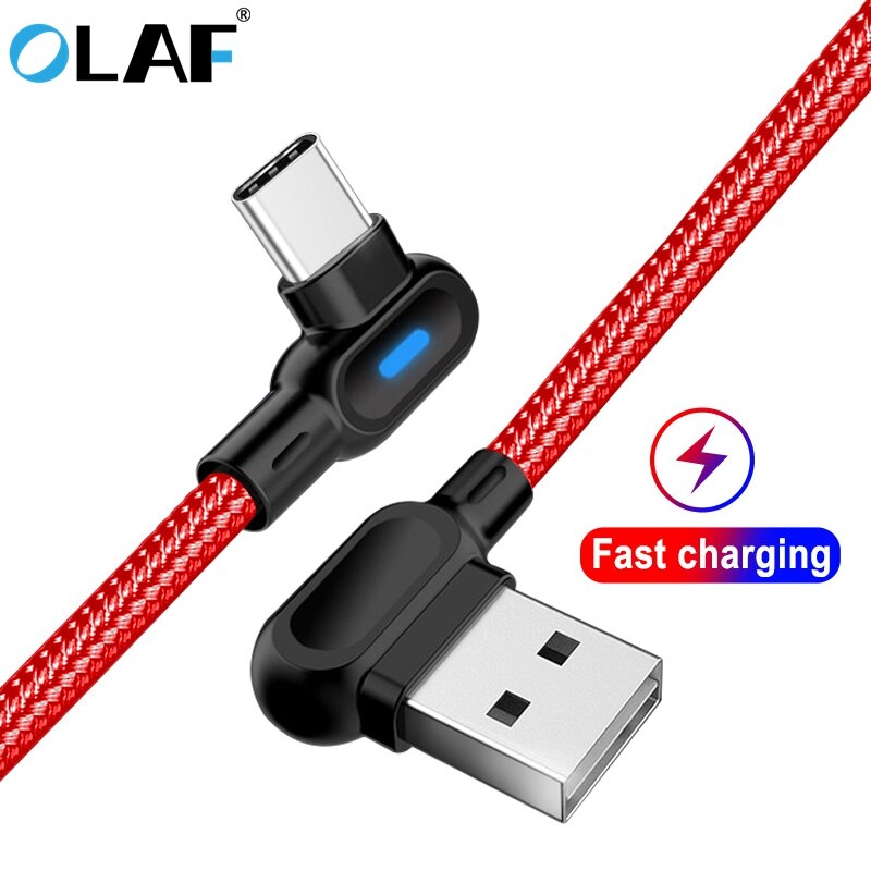 OLAF USB Typ C Kabel 1m 2m Schnelle Ladung Datenkabel 90 grad Typ-C USB C ladekabel Für Xiaomi Redmi Huawei Samsung S10 S9