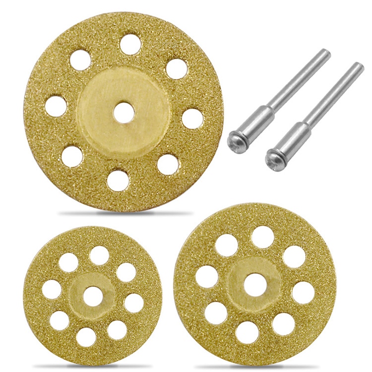 10 stuks/set 22/25/30mm mini diamant zaagbladen zilverkleurige slijpschijven met 2x aansluitschachten voor dremel boormachine passend op roterend gereedschap