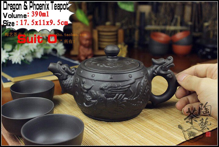 Autentisk 4 stk kung fu te sett [ 1 tekanne  + 3 kopper] 360ml drage vannkoker infusjon yixing tekanner håndlaget zisha keramisk porselen