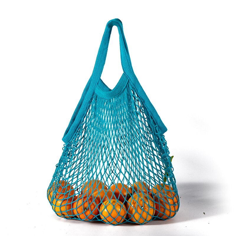 Neue Wiederverwendbare Taschen für Obst Gemüse Tasche Baumwolle Gittergewebe Schnur Organizer Handtasche Kurze/Lange Griff Netz Einkaufen Taschen tote: Himmel Blau-kurz