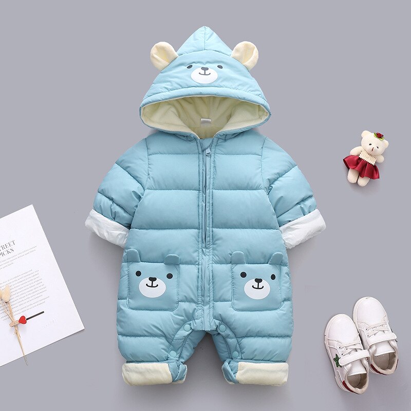 born Panda Baby clothes Winter Hooded Rompers Thick Cotton Warm Outfit Jumpsuit Overalls Snowsuit Children Boy Clothing: Blue / 9M