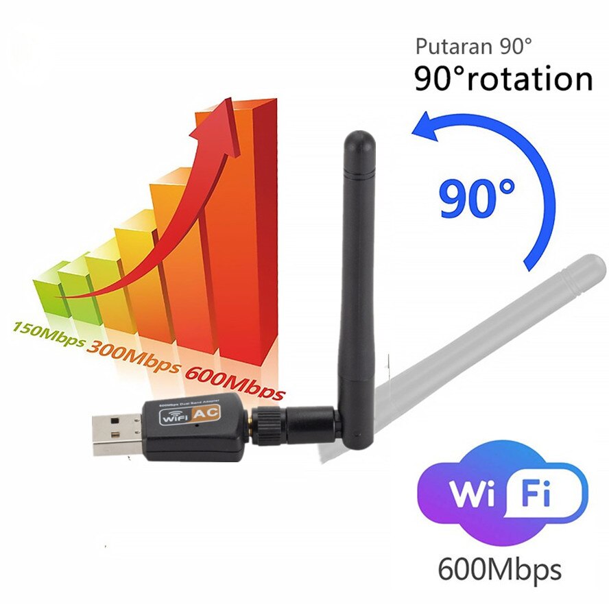 802.11AC Dual Band 600Mbps Wireless USB Wifi Adapter 2.4GHz/5GHz USB Dongle Wireless Network Card Adapter For Desktop/Laptop/PC