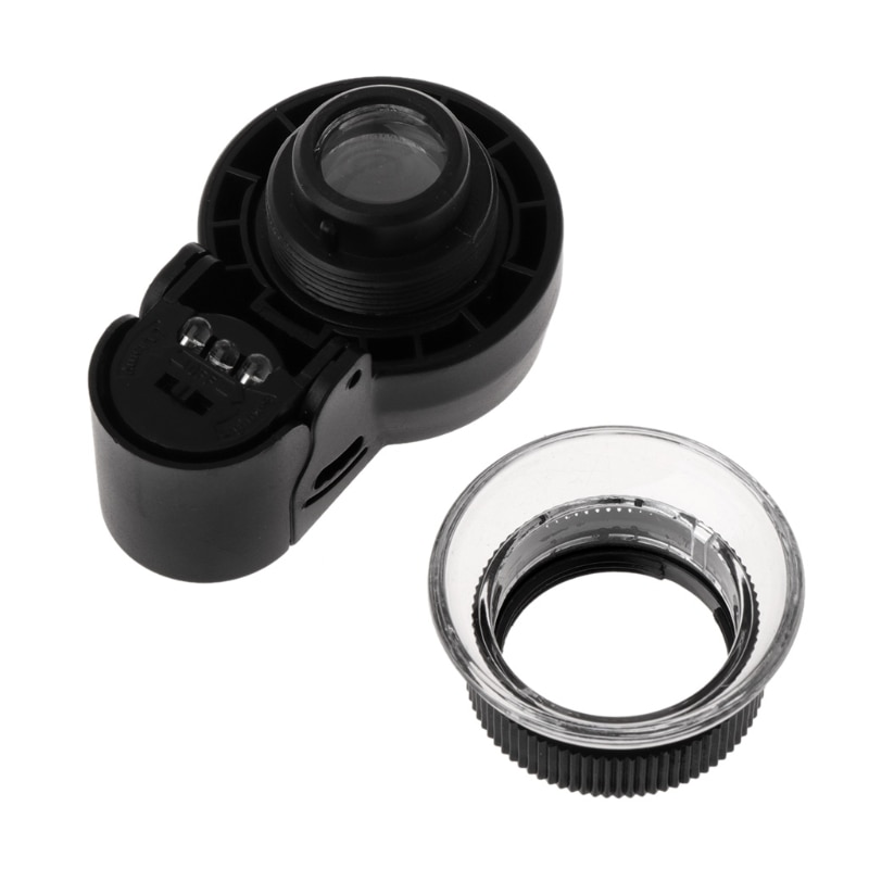 Adjustable Loupe Magnifier Jewelry Magnifying Glass 45X Loop LED Focus UV Light 3 x LR1130 Button Cell 21mm Lens Diameter