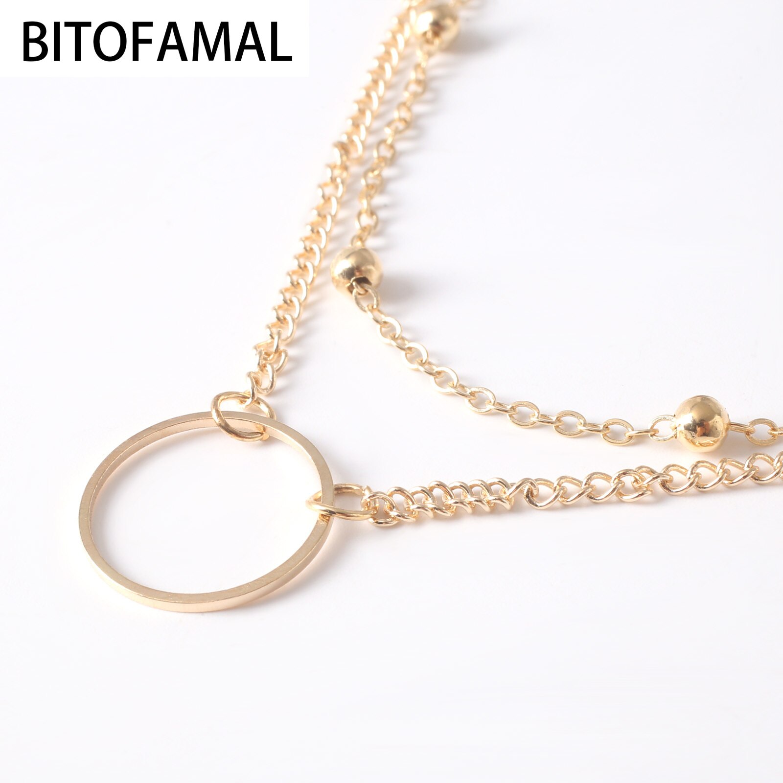 Double-Layer Bead Ketting Holle Cirkel Hanger Ketting Voor Vrouwen Eenvoudige Geometrische Vrouwelijke Trendy Chokers Kettingen