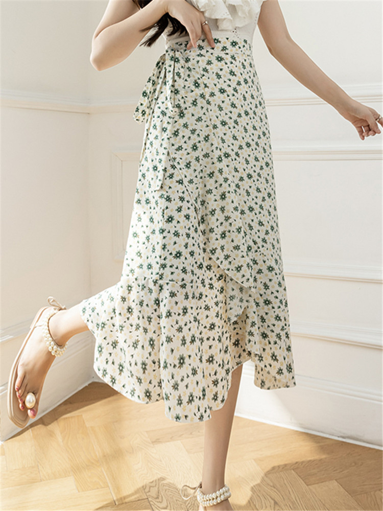 REALEFT nuevas faldas acampanadas con estampado de flores bohemias 2024 verano primavera cintura alta Vintage faldas de una pieza de longitud media para mujer