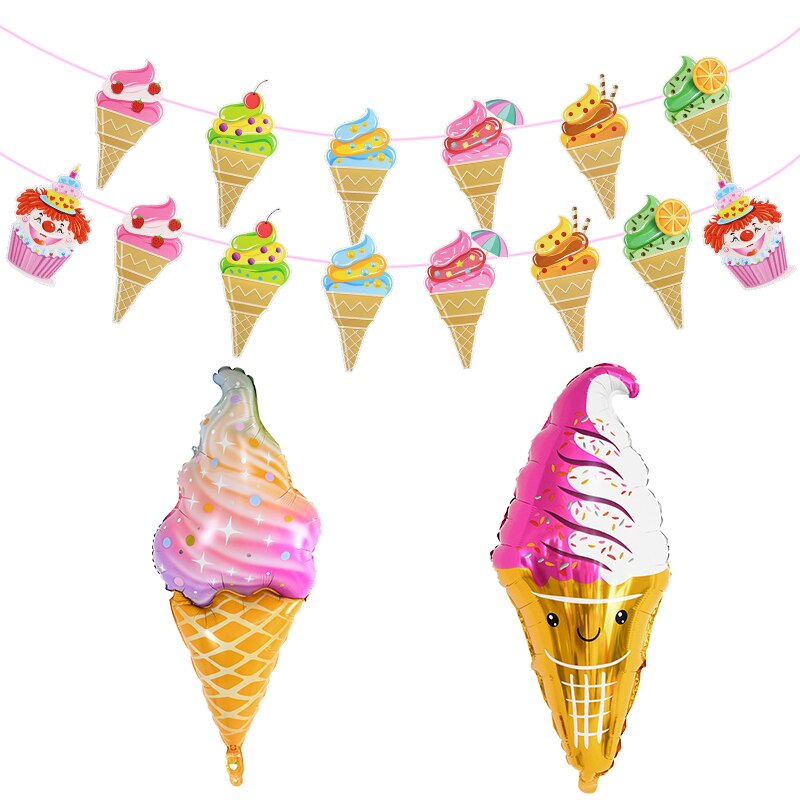 Ice Cream Popsicle Banner Bunting Foil Balloons for Tropical Summer Theme Hawaii Party Decoration Kid Birthday Air Globos