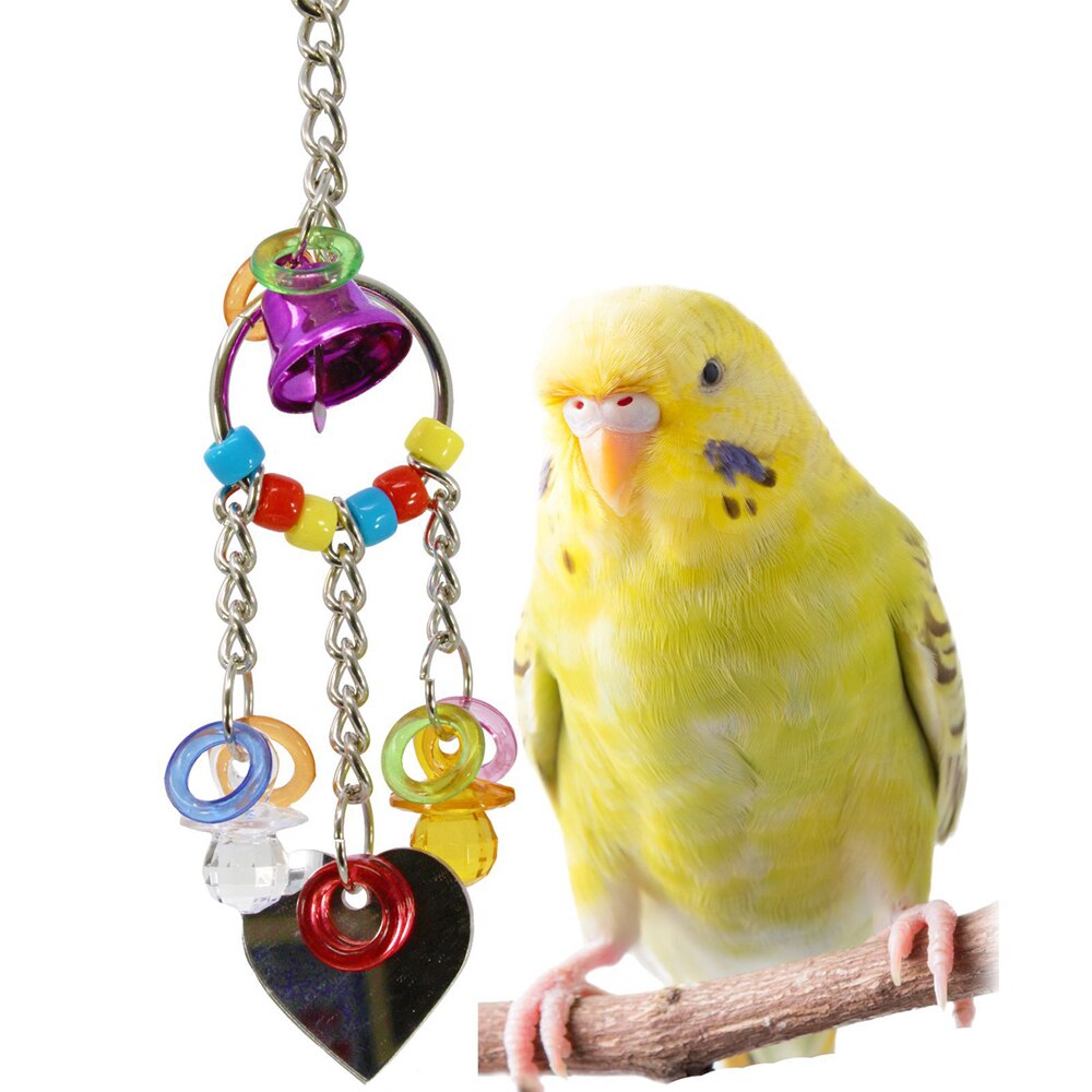 1Pc Papegaai Speelgoed Kauwen Speelgoed Grappig Acryl Creatieve Opknoping Hart Spiegel Kooi Accessoires Bite Speelgoed Voor Vogel